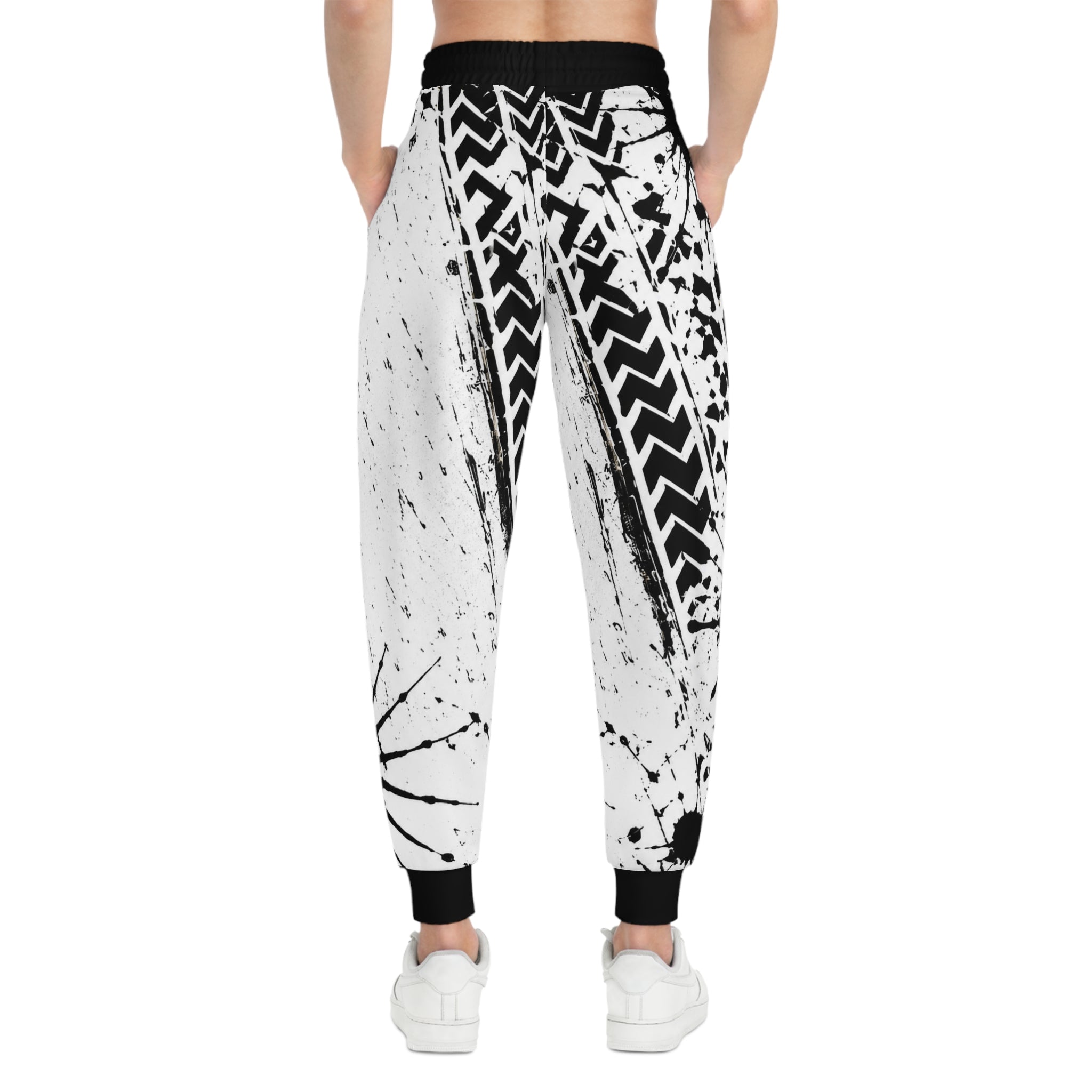 Dirtista Black & White Tire-Track Graphic Joggers