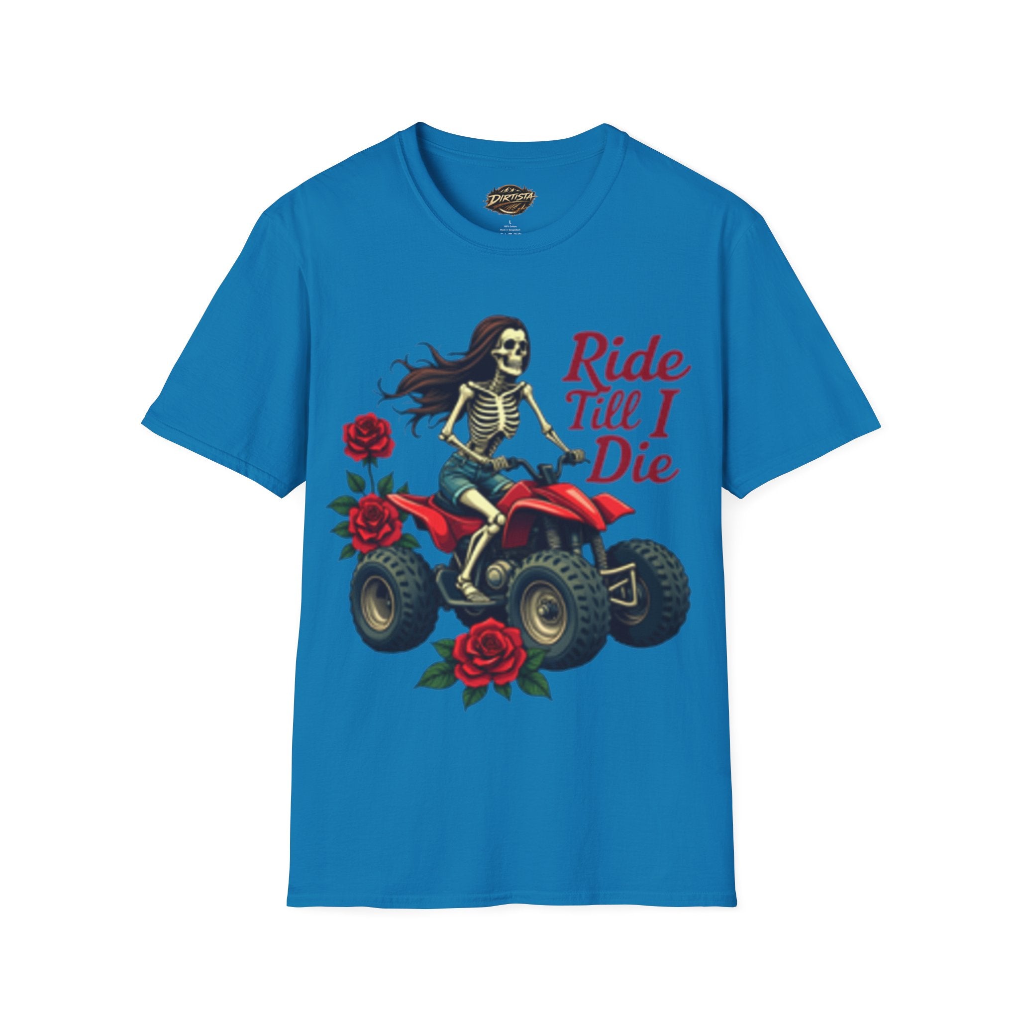 Ride Till I Die ATV T-Shirt — Skeleton Rider with Roses