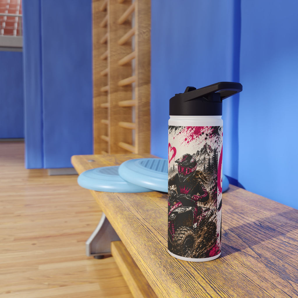Motocross Queen Stainless Steel Water Bottle — 'Queen of the Trails' Pink Off‑Road Design