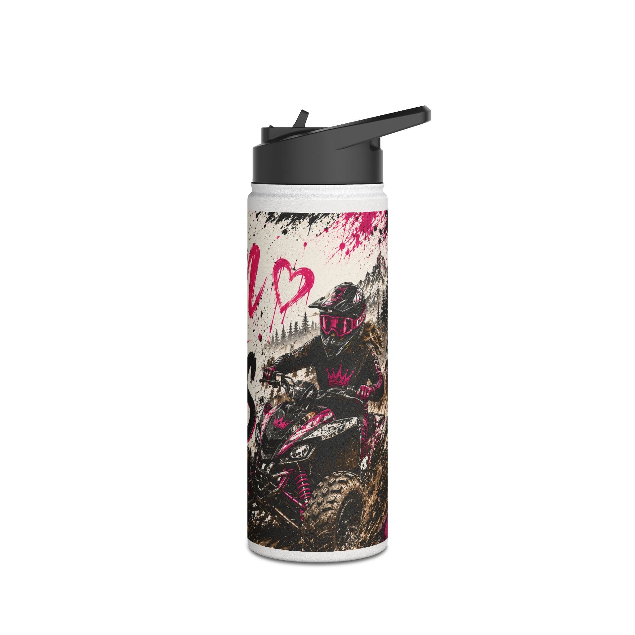 Motocross Queen Stainless Steel Water Bottle — 'Queen of the Trails' Pink Off‑Road Design