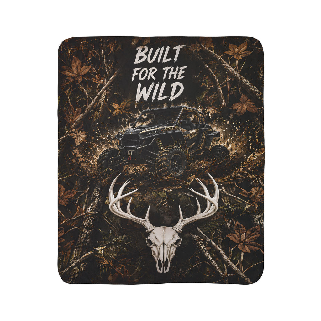 Built for the Wild Sherpa Blanket — Camo ATV & Deer Skull Fleece Throw