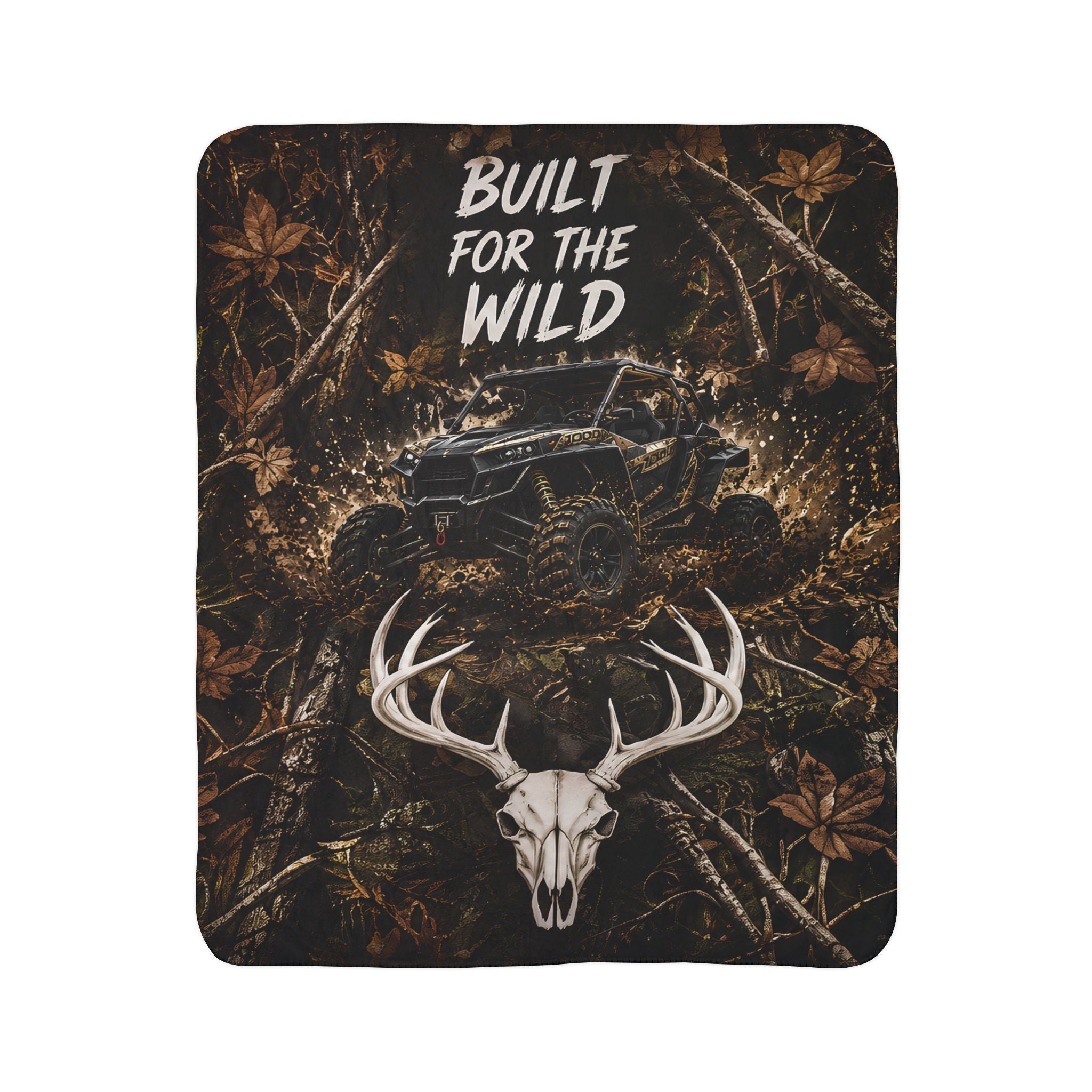 Built for the Wild Sherpa Blanket — Camo ATV & Deer Skull Fleece Throw
