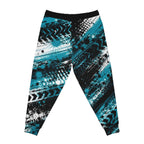 Teal, Black Grunge Aztec All-Over Printed Joggers