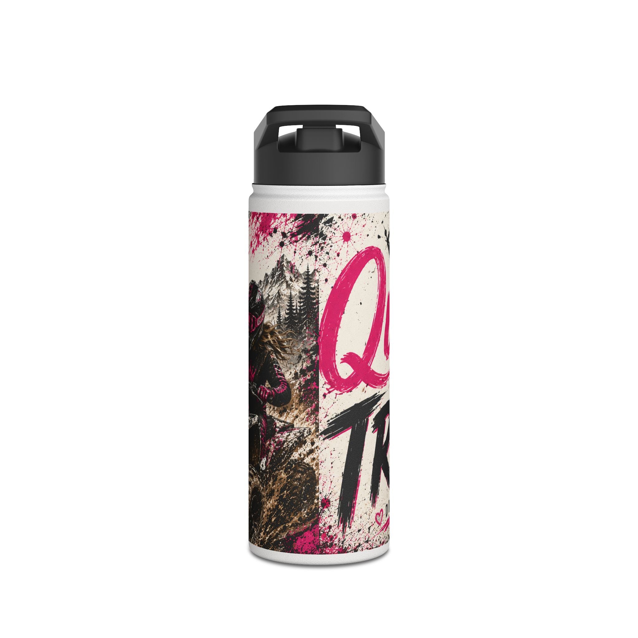 Motocross Queen Stainless Steel Water Bottle — 'Queen of the Trails' Pink Off‑Road Design