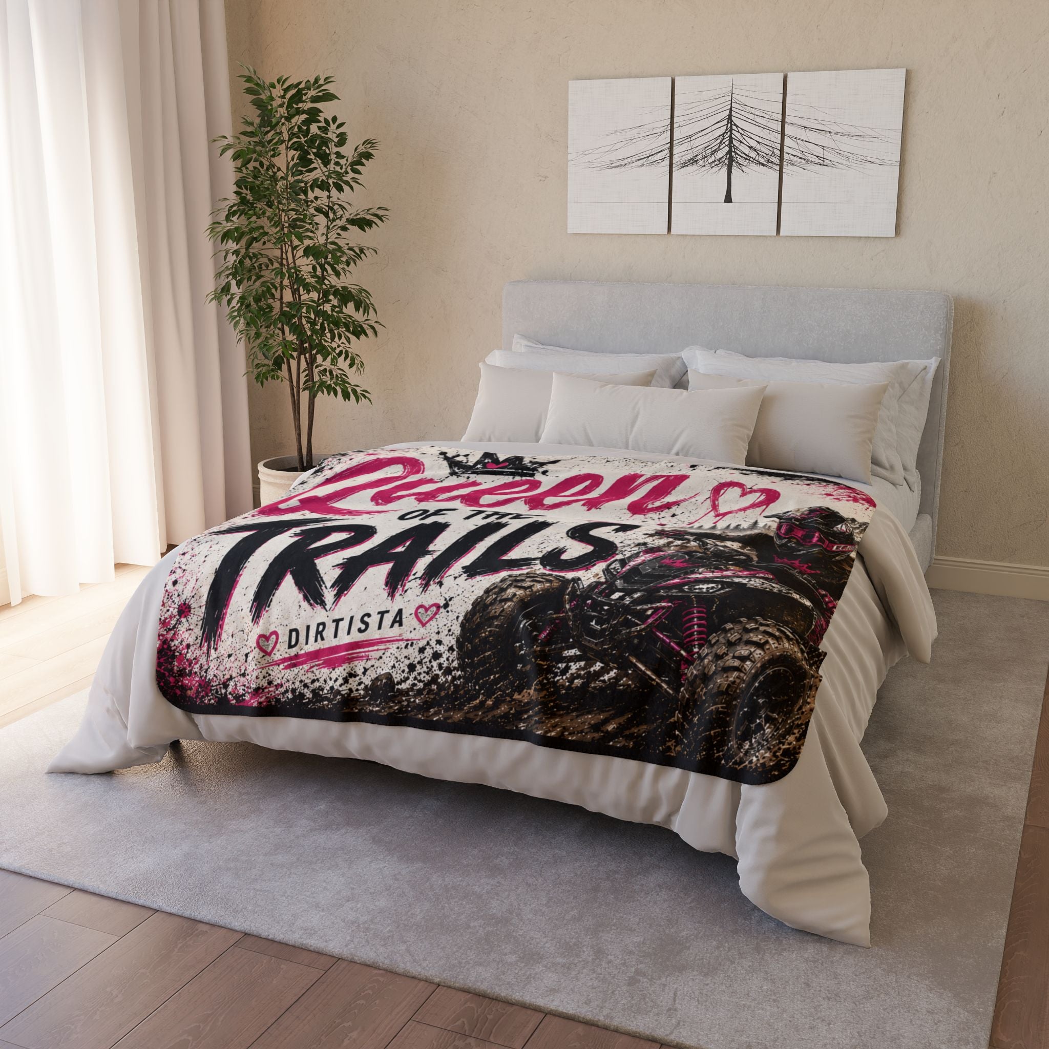 Queen of the Trails Sherpa Fleece Blanket | Women's ATV & UTV Throw Blanket | Dirtista