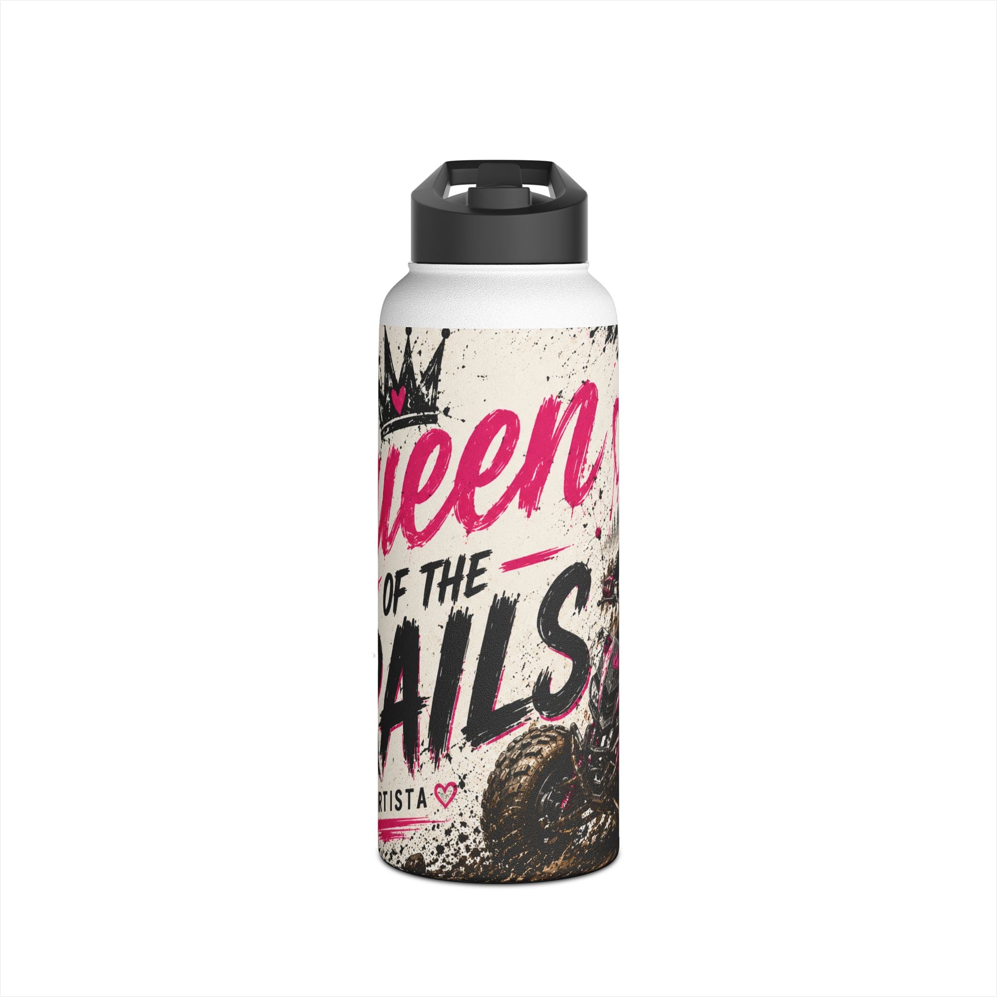 Motocross Queen Stainless Steel Water Bottle — 'Queen of the Trails' Pink Off‑Road Design