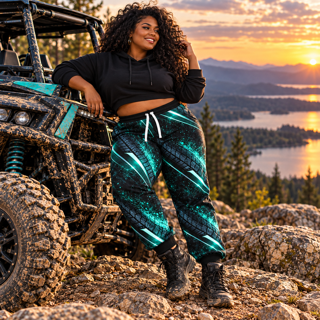 Teal Velocity Track Women’s ATV/UTV All-Over Print Joggers – Dirtista