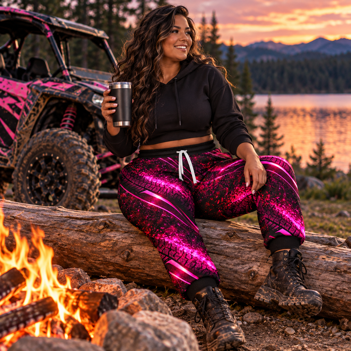 Pink Velocity Track Women’s ATV/UTV All-Over Print Joggers – Dirtista